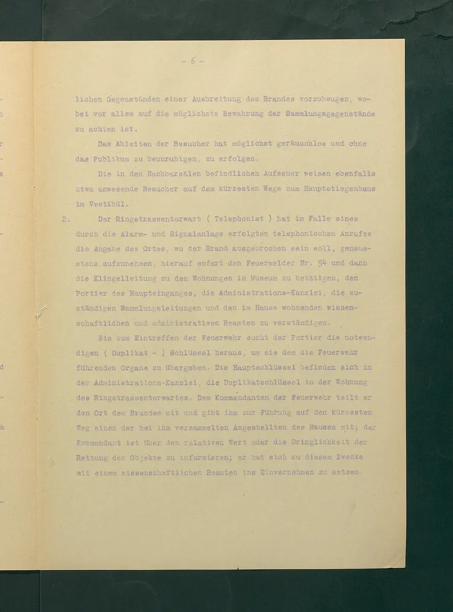 Feuerlöschordnung für das Kunsthistorische Museum, 1927