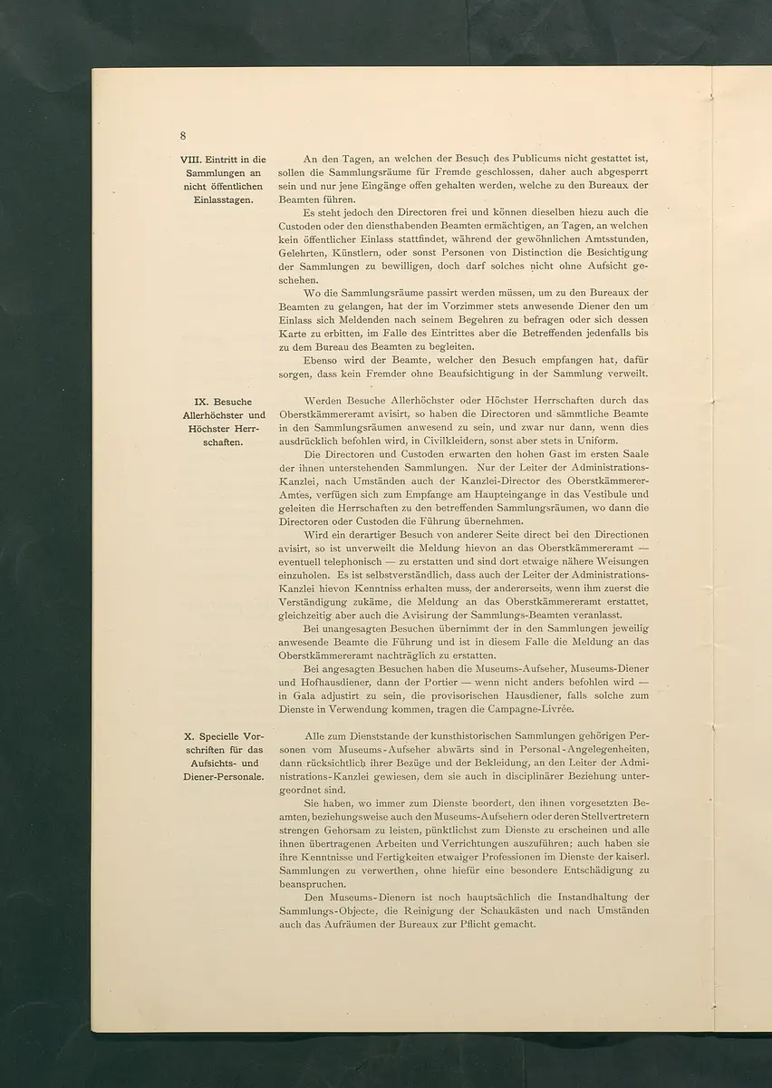 Bestimmungen für den Dienstbetrieb in den kunsthistorischen Sammlungen des Allerhöchsten Kaiserhauses