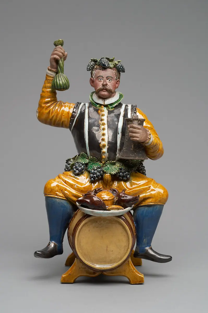 Gefäß; Statuette, Tongefäß, Scherzfigur, Prasser