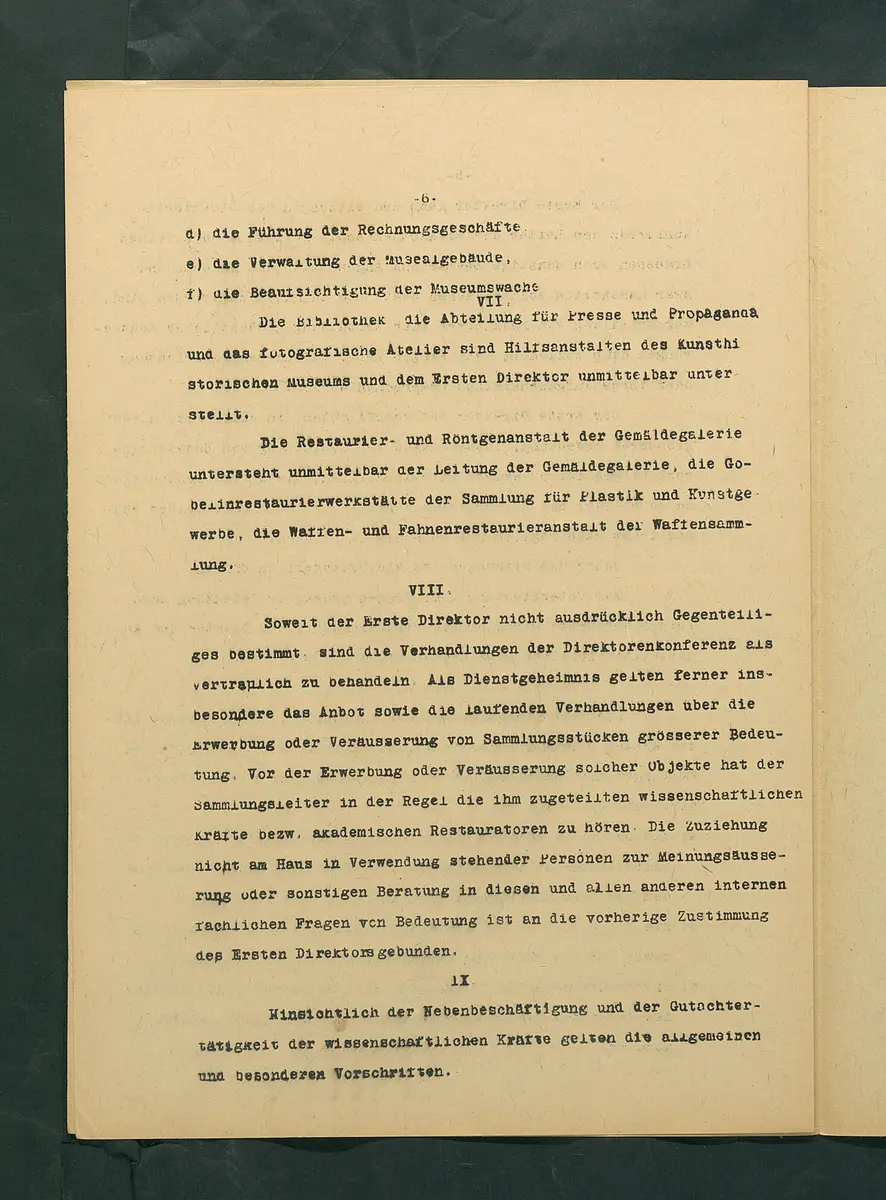 Dienstvorschrift für das Kunsthistorische Museum in Wien