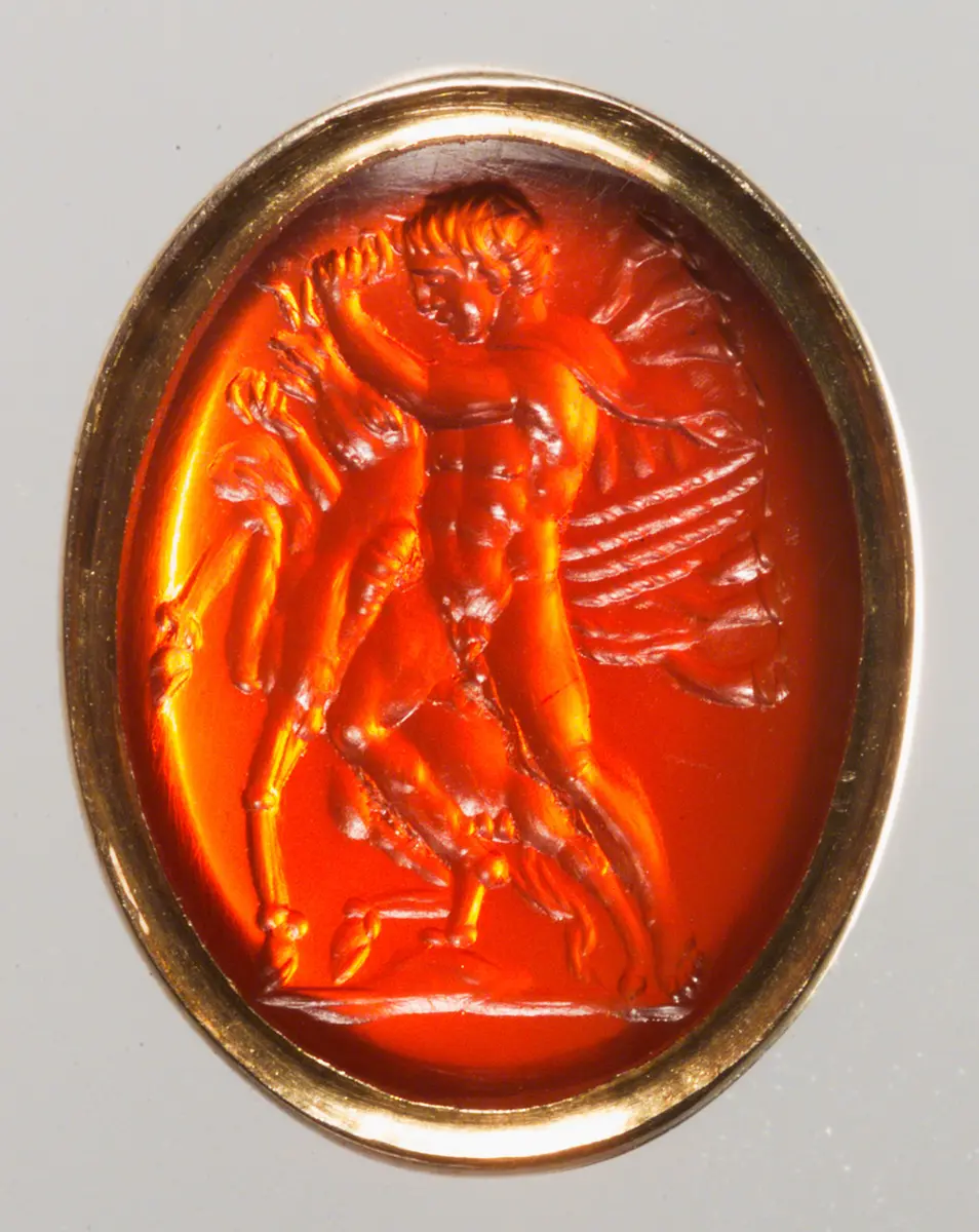 Bellerophon legt Pegasos die Zügel an