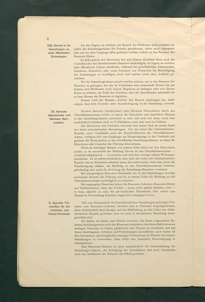 Bestimmungen für den Dienstbetrieb in den kunsthistorischen Sammlungen des Allerhöchsten Kaiserhauses