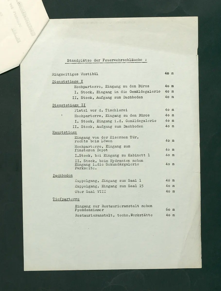 Feuerlöschordnung für das Kunsthistorische Museum, Teil I: Hauptgebäude
