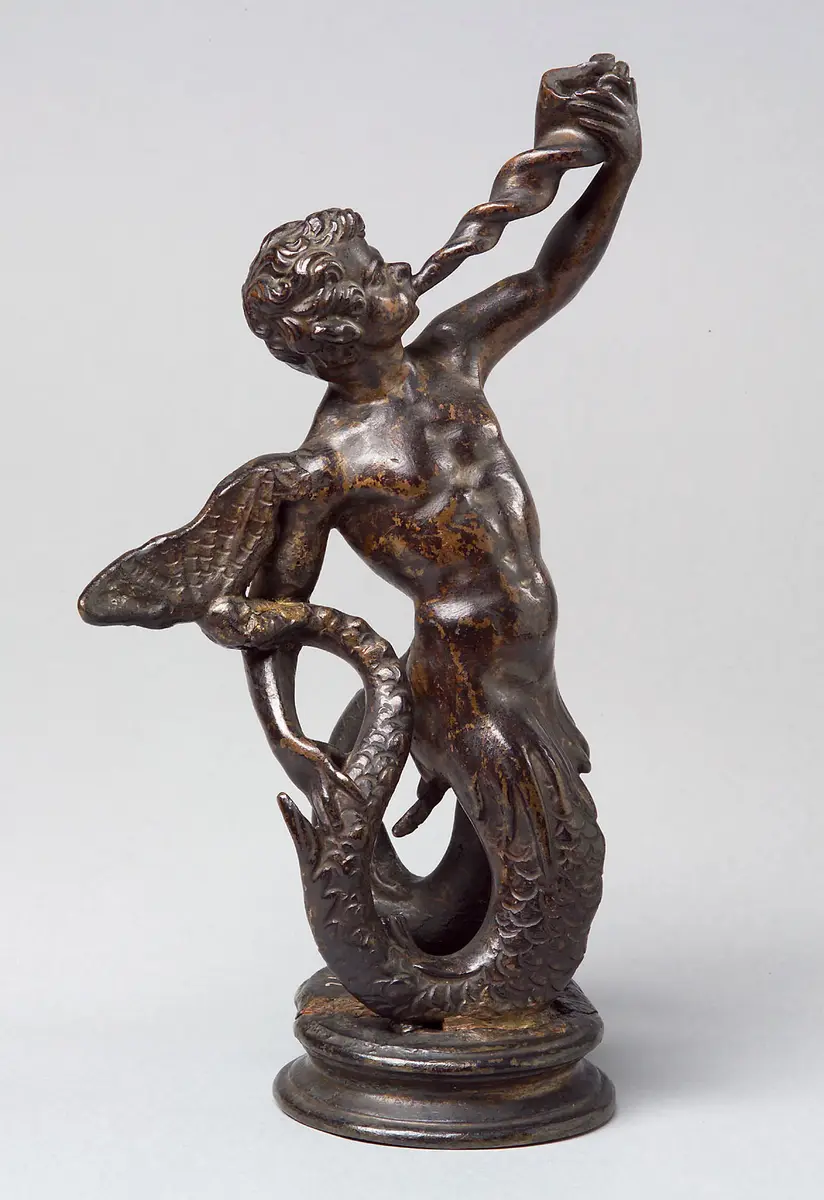 Muschelblasender Triton, Statuette, Bronze