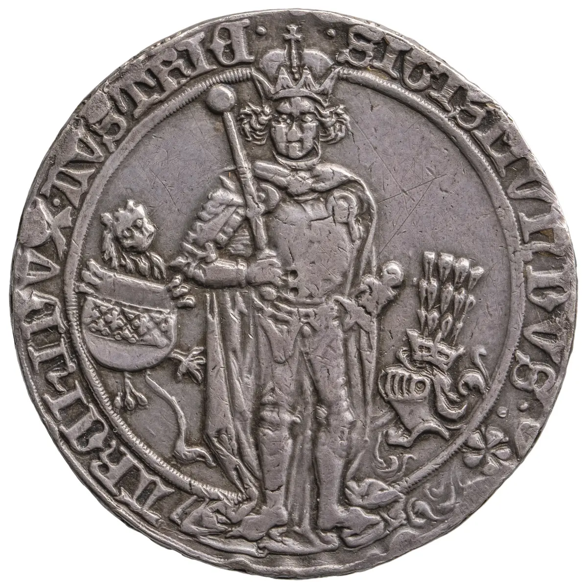 Ehg. Sigismund, Guldiner, frontal im Harnisch stehend, Turnierreiter