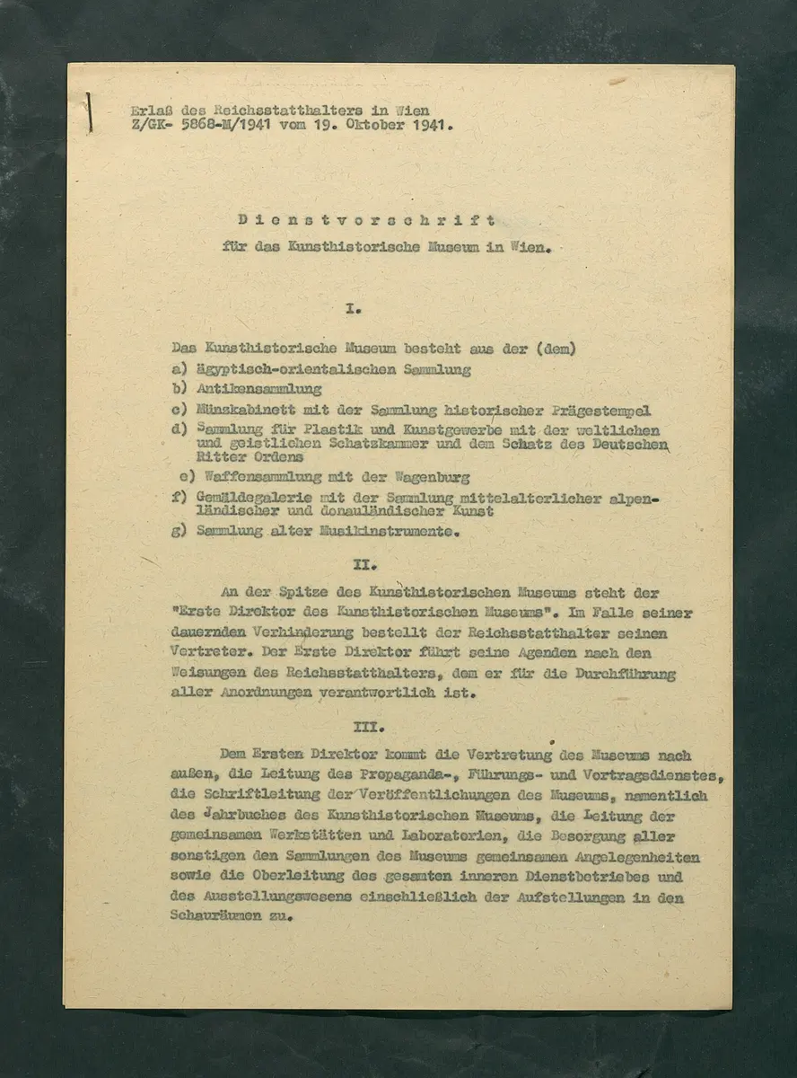 Dienstvorschrift für das Kunsthistorische Museum in Wien