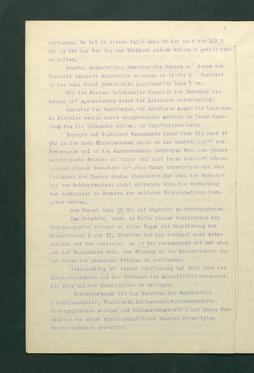 Dienstbestimmungen für das Aufsichtspersonal in den Sammlungen