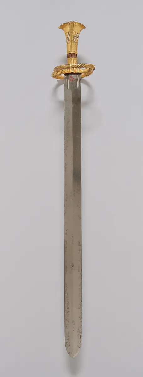 Landsknechtsschwert (sog. Katzbalger) mit Scheide für acht Messer und einen Pfriem