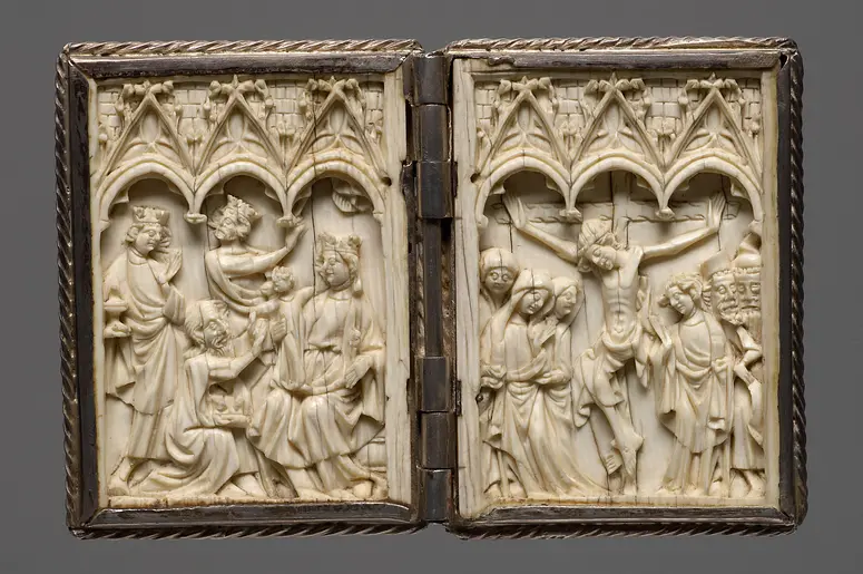 Diptychon mit Anbetung der Könige und Kreuzigung