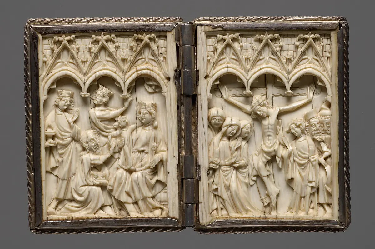 Diptychon mit Anbetung der Könige und Kreuzigung
