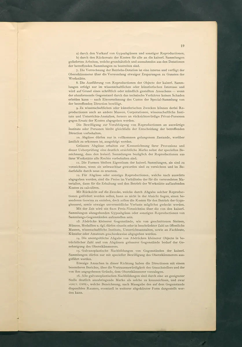 Bestimmungen für den Dienstbetrieb in den kunsthistorischen Sammlungen des Allerhöchsten Kaiserhauses