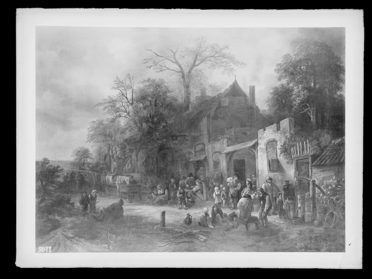 Bauerngesellschaft vor einer Schenke