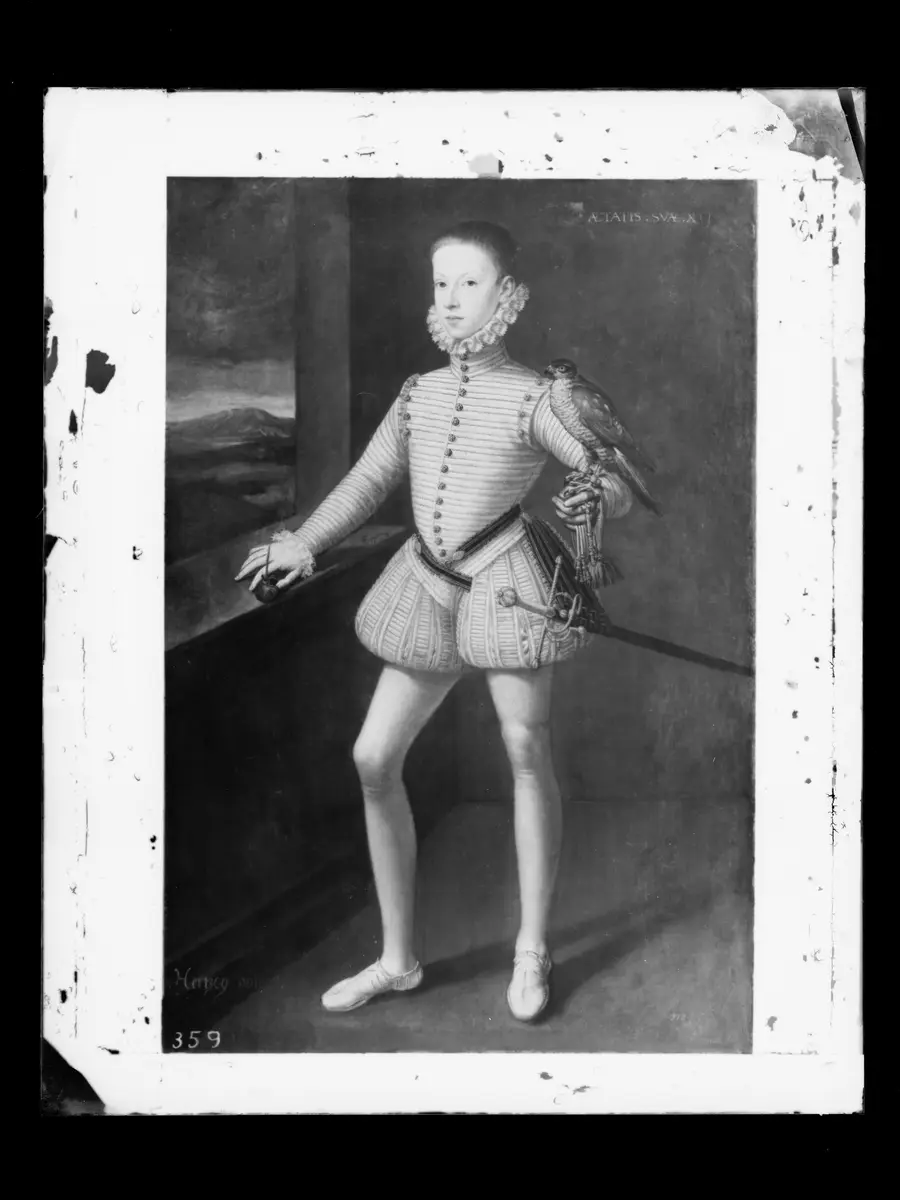 Erzherzog Wenzel (1561-1578) als Dreizehnjähriger mit einem Falken, ganze Figur