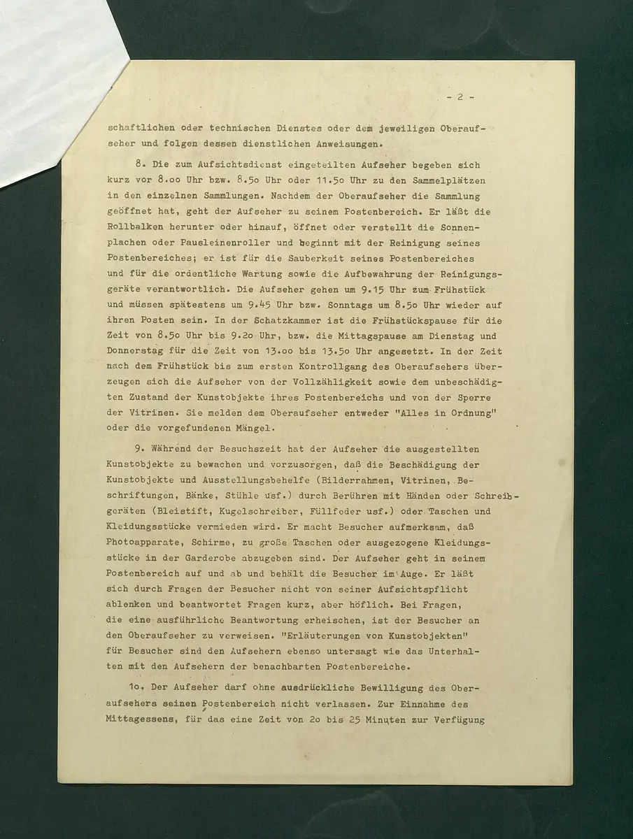 Dienstanweisungen für Postenaufseher, Portiere, die Telephonzentrale, Oberaufseher, Nachtportiere und Nachtaufseher, für den Wochendienst der Beamten und der Verwaltungskanzlei