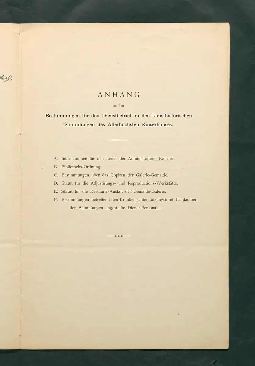 Bestimmungen für den Dienstbetrieb in den kunsthistorischen Sammlungen des Allerhöchsten Kaiserhauses