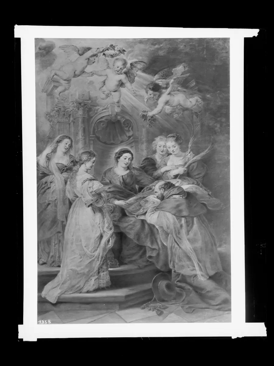 Ildefonso-Altar: Maria erscheint dem Hl. Ildefonso (Mittelteil), Erzherzog Albrecht der VII. (linker Innenflügel) bzw. Infantin Isabella Clara Eugenia (rechter Innenflügel), beide mit ihren Schutzpatronen
