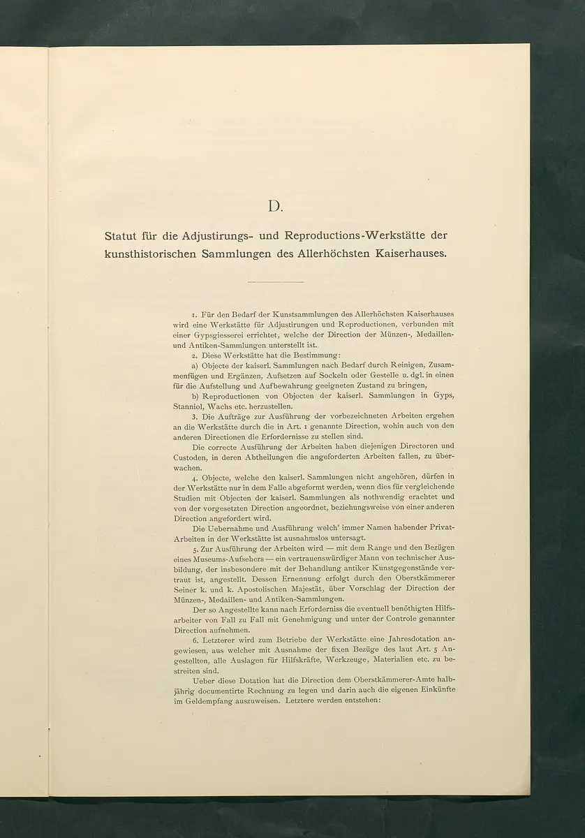 Bestimmungen für den Dienstbetrieb in den kunsthistorischen Sammlungen des Allerhöchsten Kaiserhauses