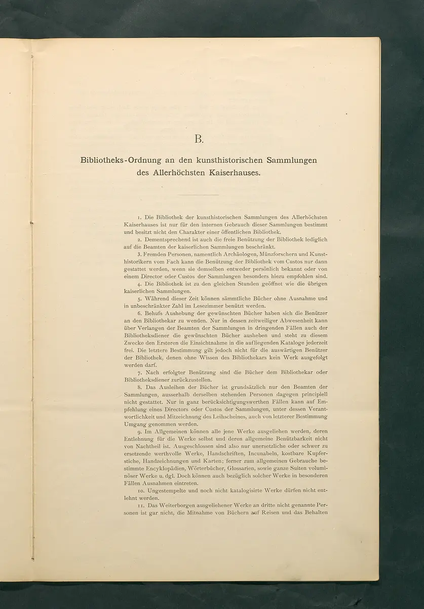 Bestimmungen für den Dienstbetrieb in den kunsthistorischen Sammlungen des Allerhöchsten Kaiserhauses