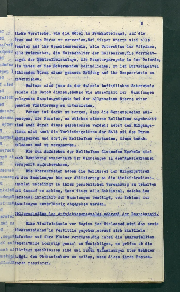 Dienstbestimmungen für das Aufsichtspersonal in den Sammlungen