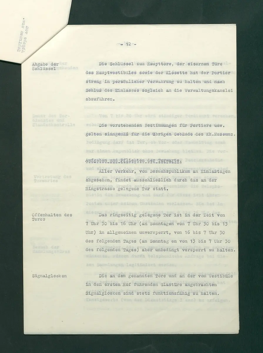 Dienstbestimmungen für das Aufsichtspersonal in den Sammlungen
