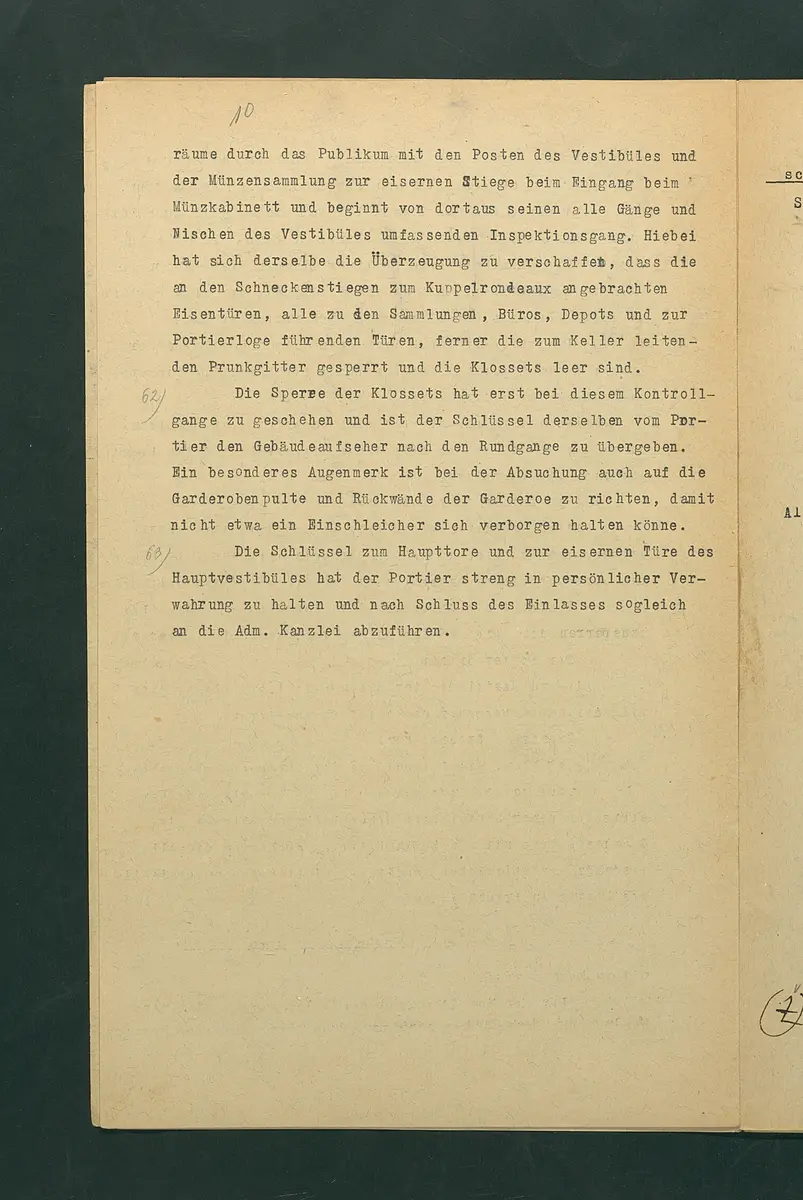 Dienstbestimmungen für das Aufsichtspersonal in den Sammlungen mit Anmerkungen und Korrekturen