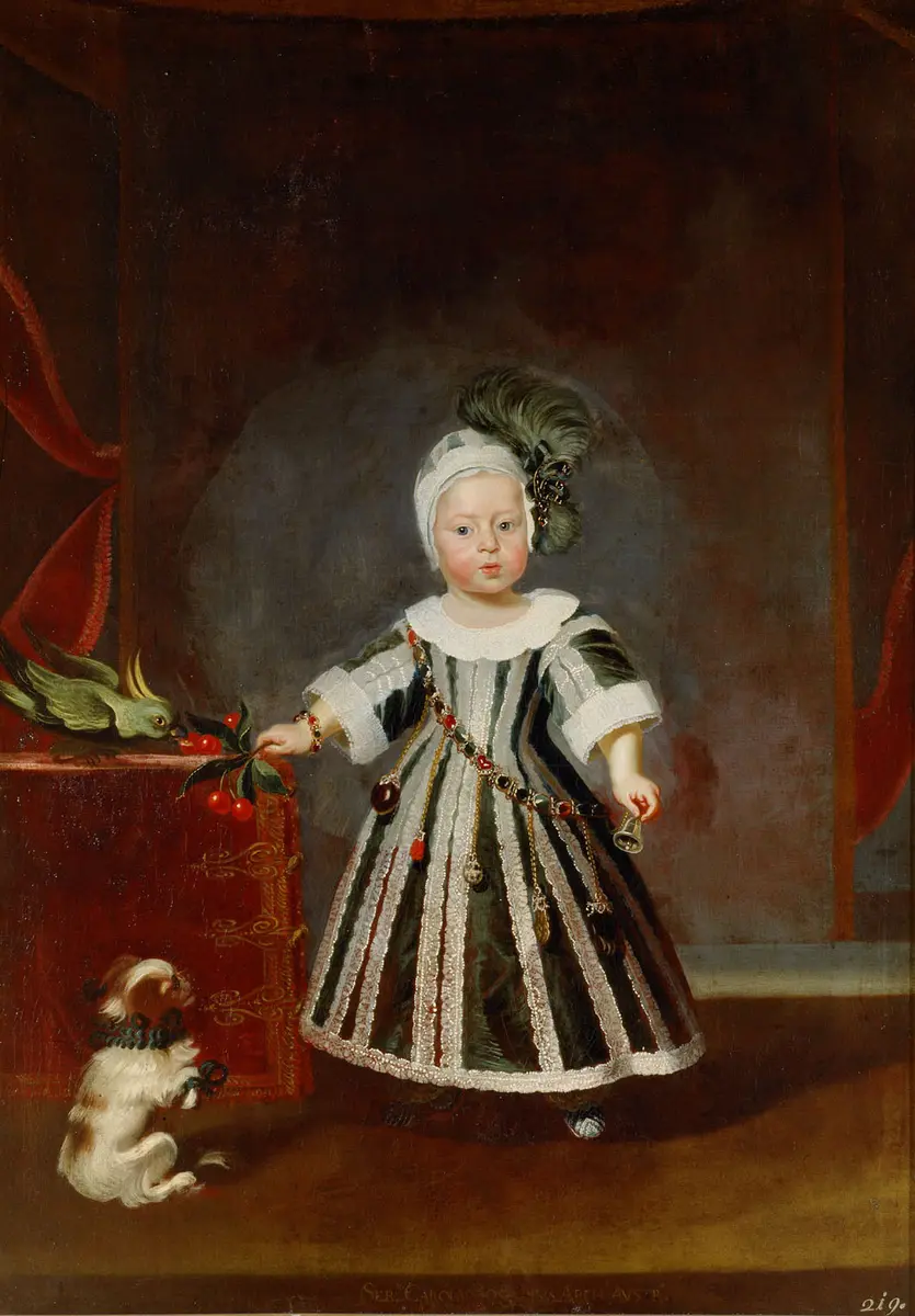 Erzherzog Karl Joseph (1649-1664) mit Hündchen und Kakadu im Alter von etwa eineinhalb Jahren