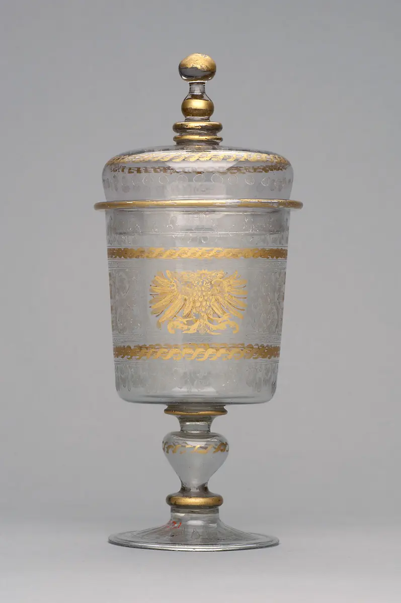 Gefäß; Pokal, Deckelpokal, Deckelpokal aus Glas