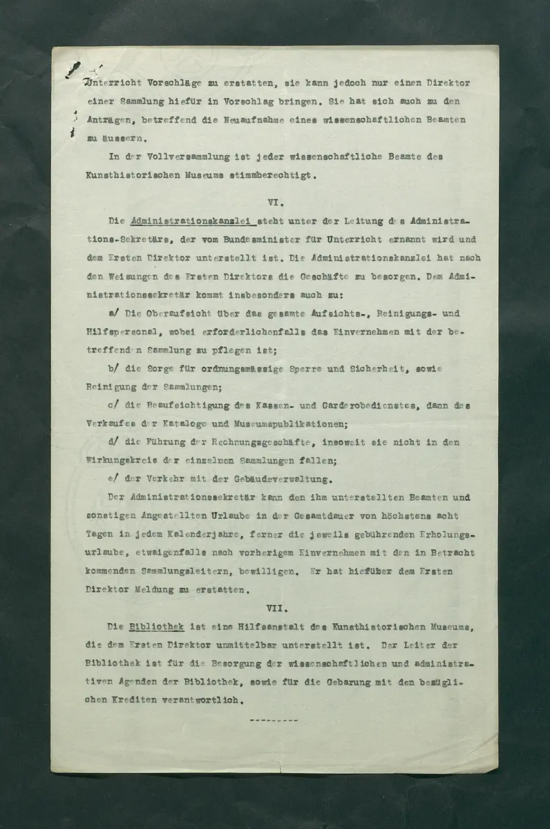 Dienstvorschriften für das Kunsthistorische Museum