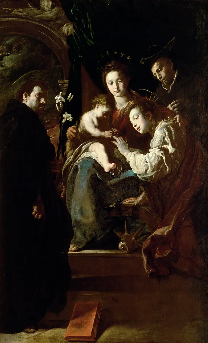 Mystische Verlobung der hl. Katharina und die hll. Dominikus und Petrus Martyr