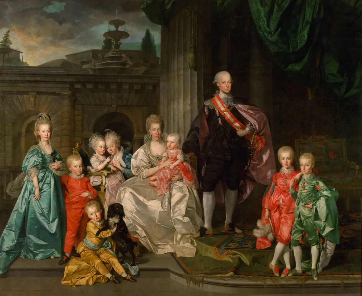 Großherzog Pietro Leopoldo von Toskana mit seiner Familie im Hof des Palazzo Pitti, Florenz