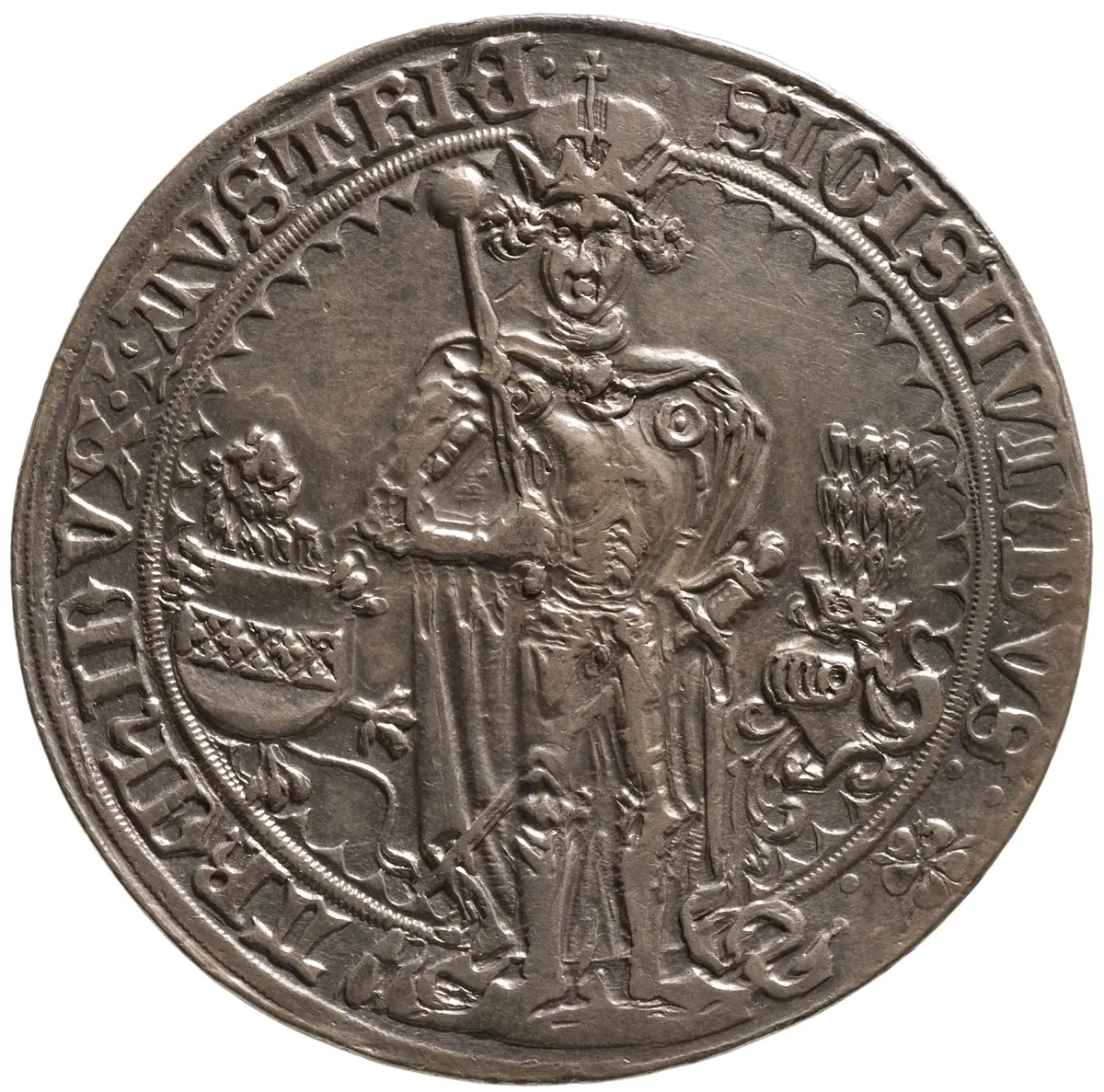 Ehg. Sigismund, Guldiner, frontal im Harnisch stehend, Turnierreiter