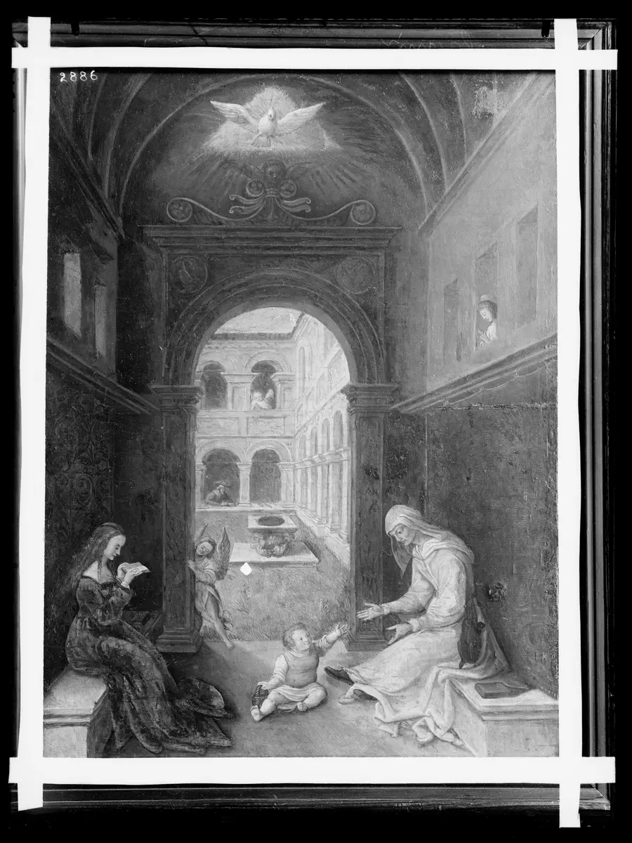 Die Heilige Familie in einem Hof