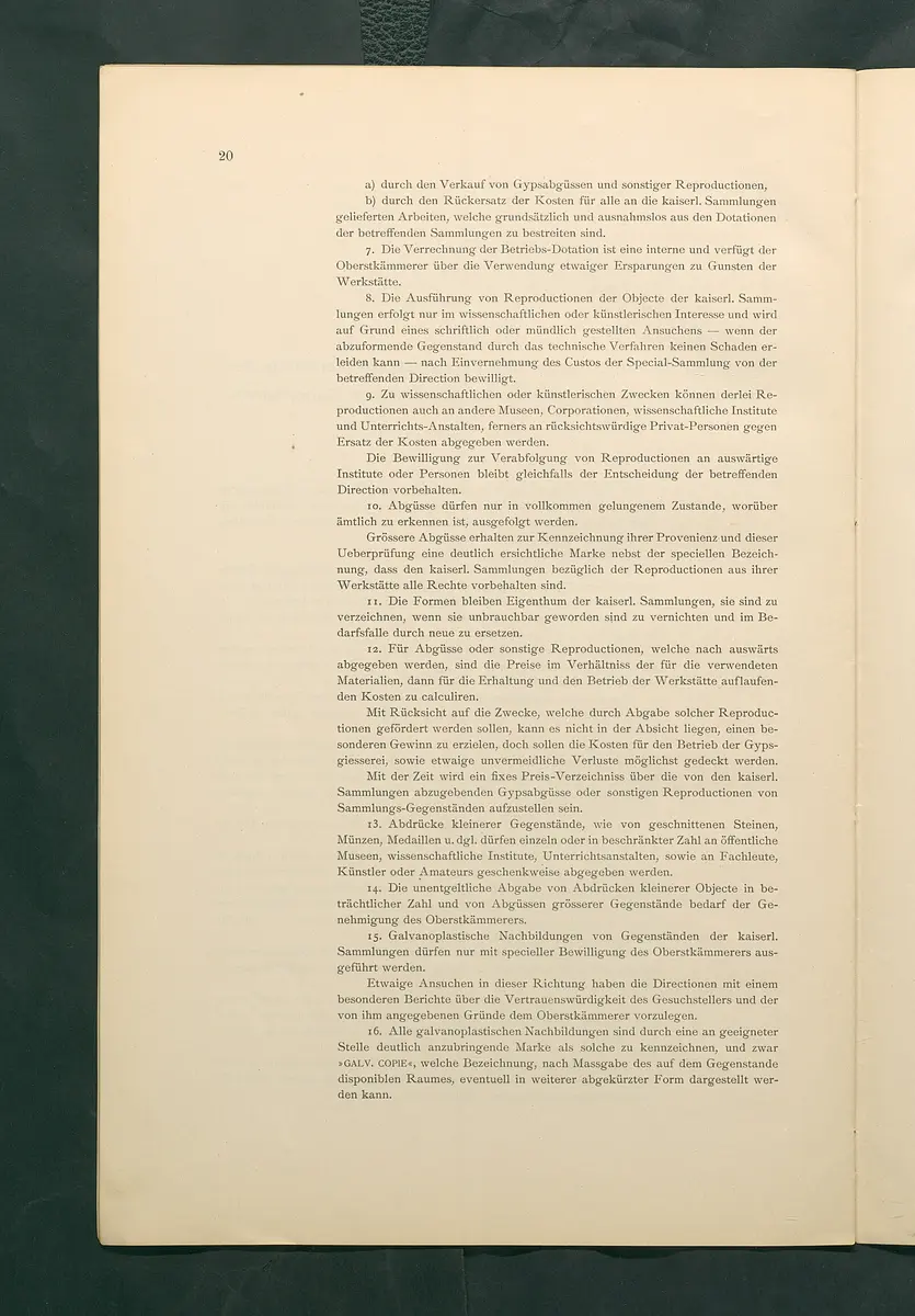 Bestimmungen für den Dienstbetrieb in den kunsthistorischen Sammlungen des Allerhöchsten Kaiserhauses