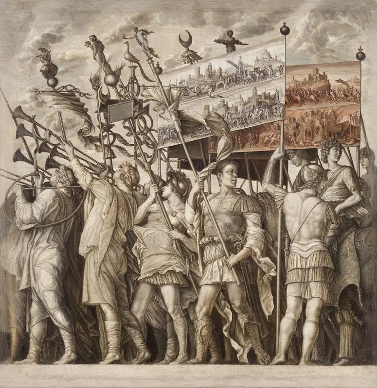 Triumphzug Cäsars: Tubabläser und Bannerträger