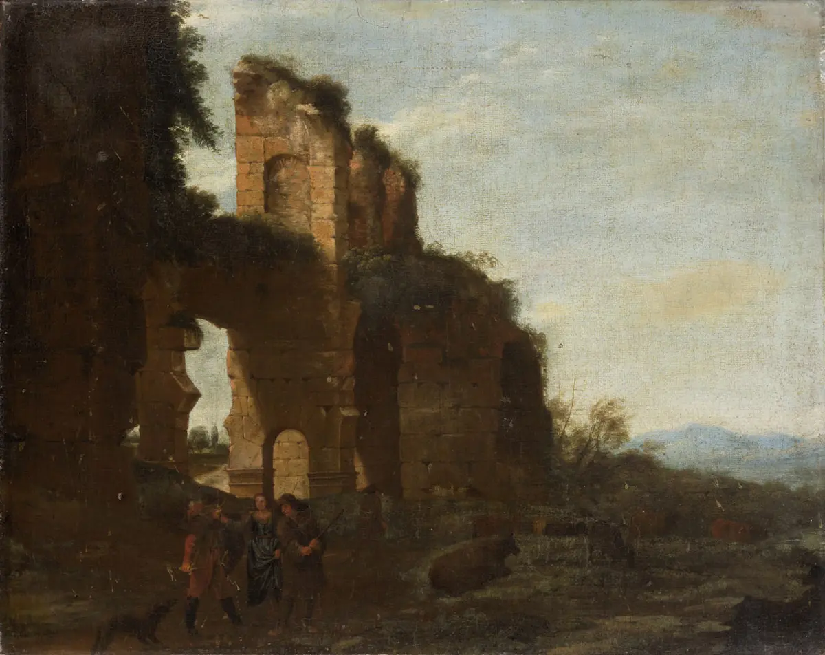 Ruine mit Räubern und einer Frau