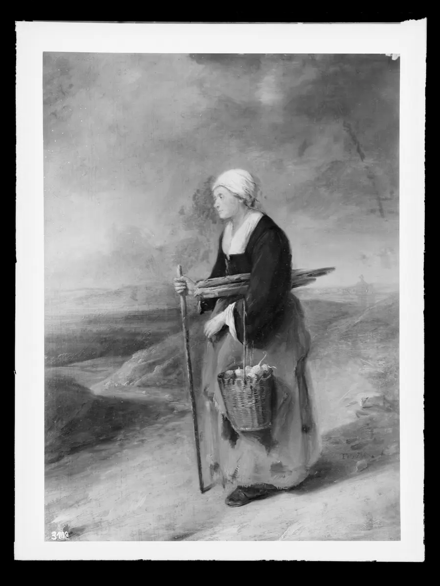 Alte Frau mit Handkorb