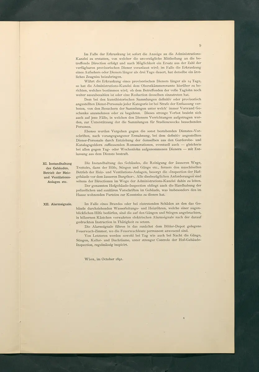 Bestimmungen für den Dienstbetrieb in den kunsthistorischen Sammlungen des Allerhöchsten Kaiserhauses