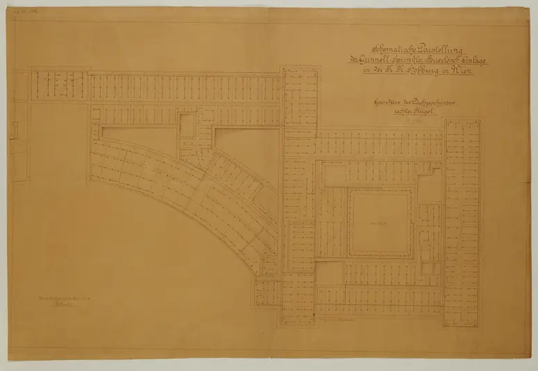 K. k. Hofburg. Dachgeschoss. Schematische Darstellung der Grinnell-Sprinkler-Feuerlösch-Anlage
