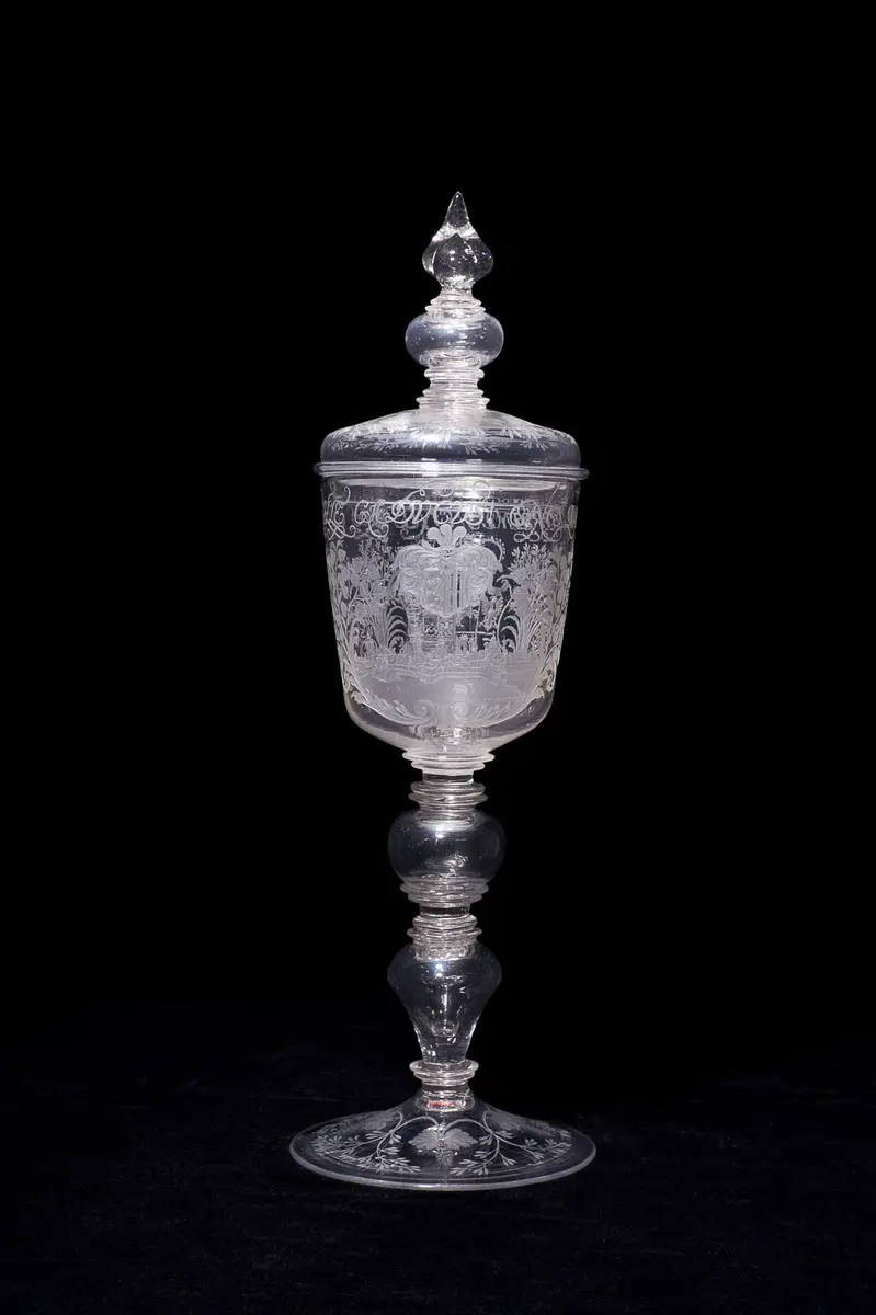 Deckelpokal mit Ansicht von Leipzig und sächsisch-polnischem Wappen