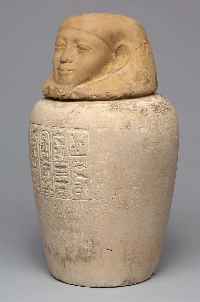 Kanope der Tjes-bastet-peret mit Deckel in Form eines Menschenkopfes