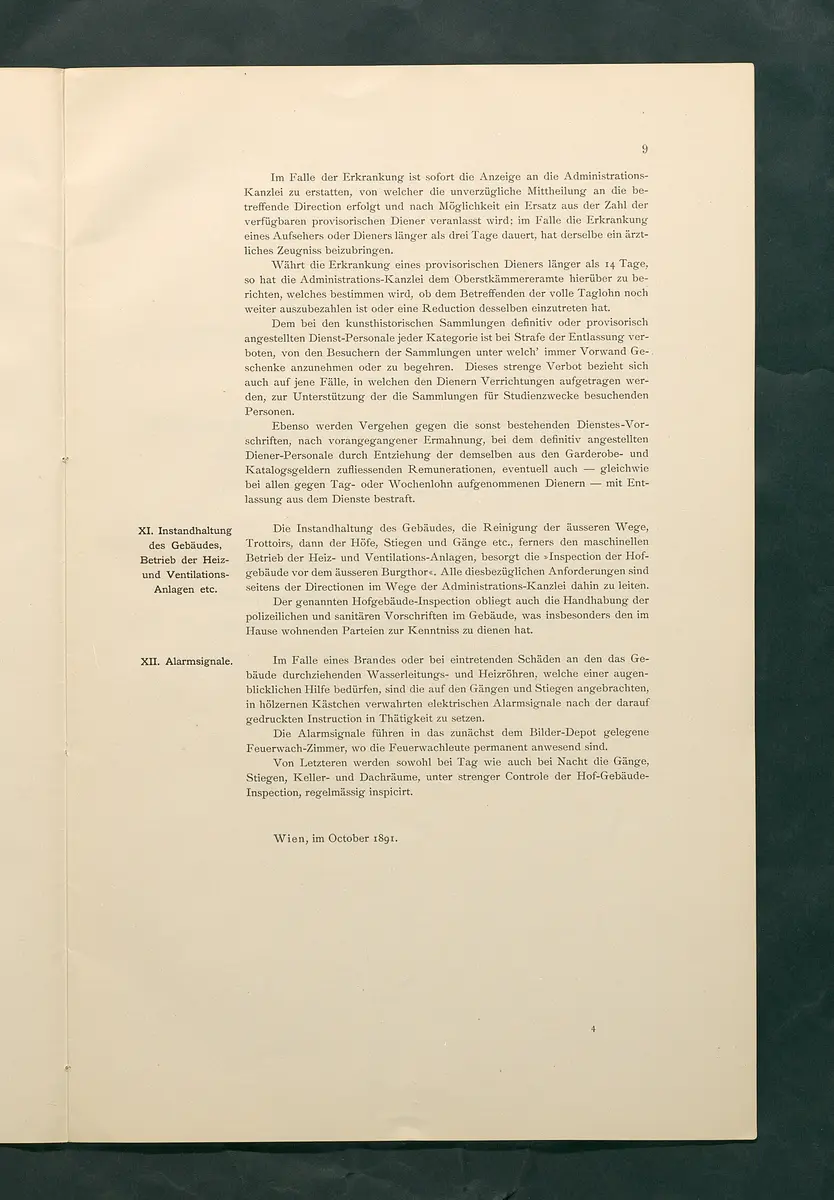 Bestimmungen für den Dienstbetrieb in den kunsthistorischen Sammlungen des Allerhöchsten Kaiserhauses