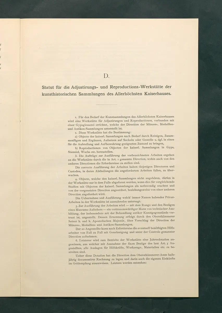 Bestimmungen für den Dienstbetrieb in den kunsthistorischen Sammlungen des Allerhöchsten Kaiserhauses