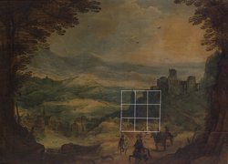 Landschaft mit Festung und Reitern