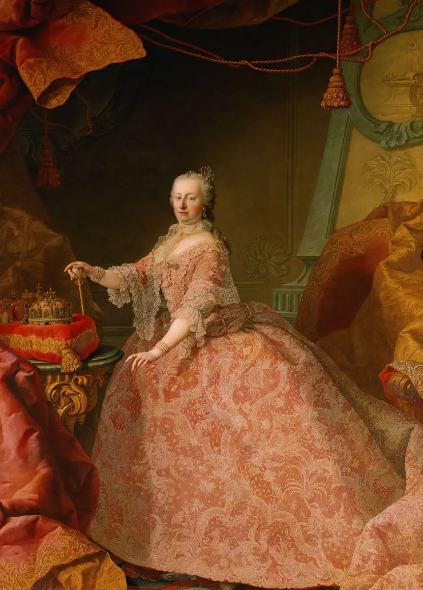 Maria Theresia (1717-1780) im rosafarbenen Spitzenkleid