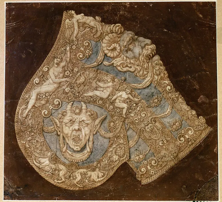 Zeichnung des Armzeugs der Rüstung des Alessandro Farnese