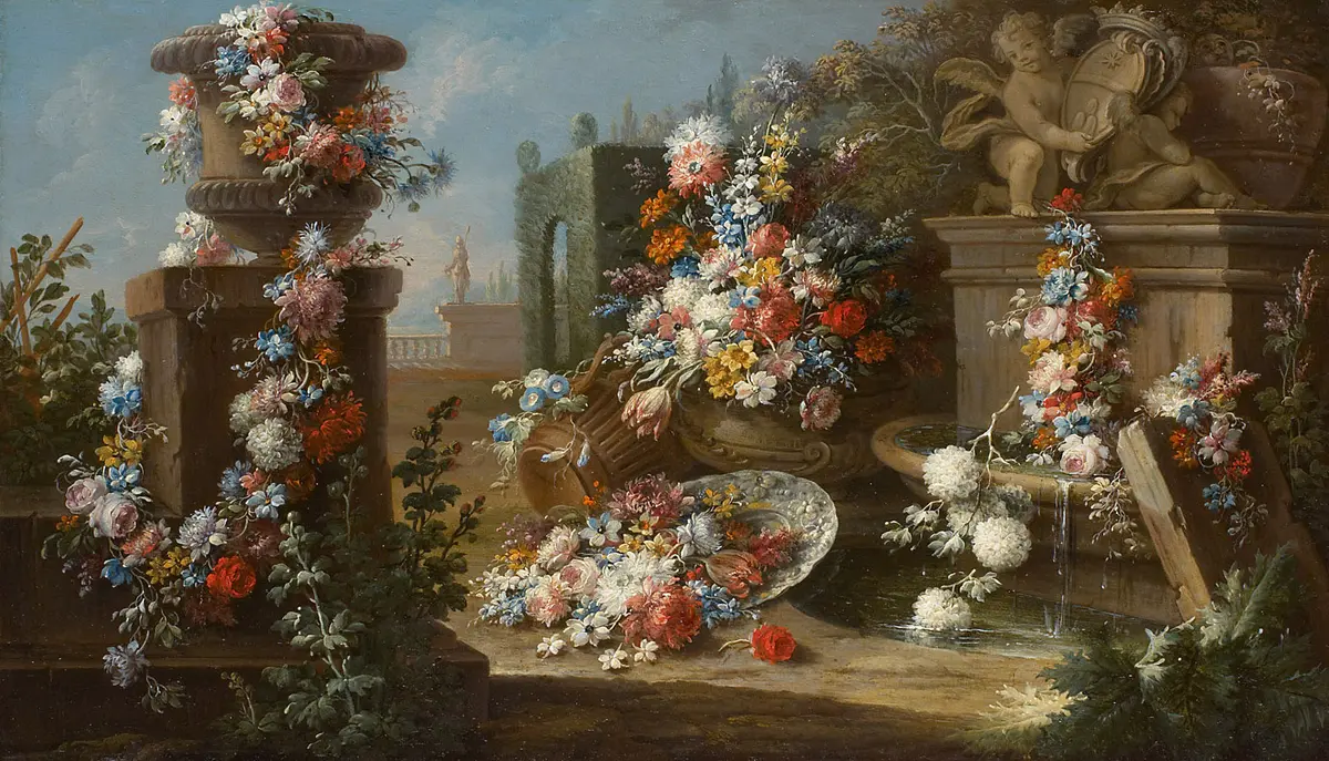 Blumen mit Parklandschaft