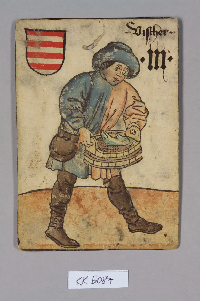 Spielkarte, Ungarn, Fischer (Drei), aus dem sog. Hofämterspiel