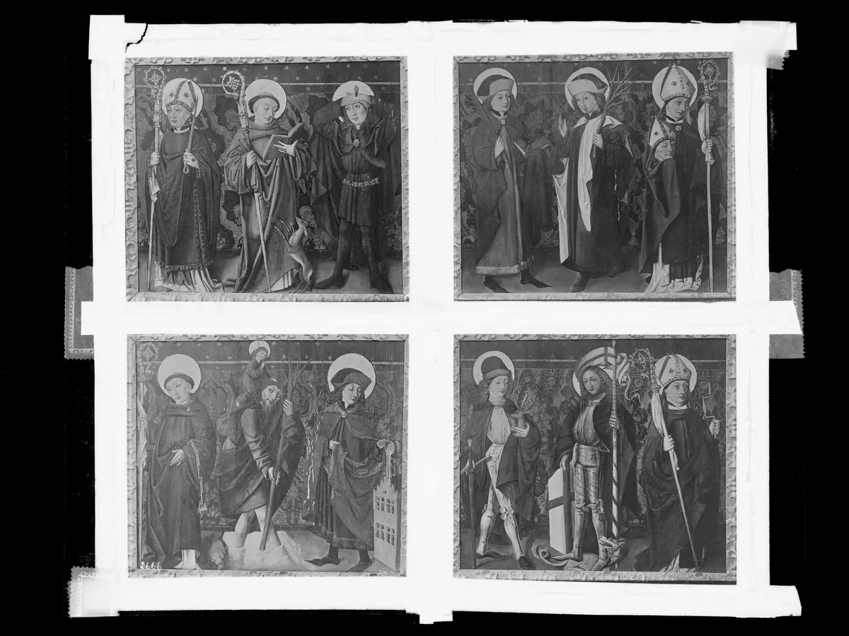 Werktagsseite: Die Heiligen Blasius, Ägidius, Pantaleon, Veit, Achatius, Dionysius, Leonhard, Christophorus, Florian, Eustachius, Georg, Erasmus.