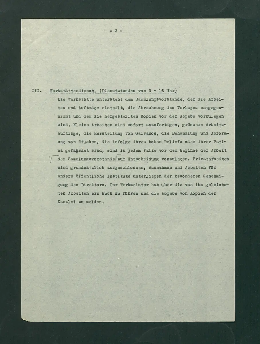 Dienstvorschriften für die Sammlung von Medaillen, Münzen und Geldzeichen
