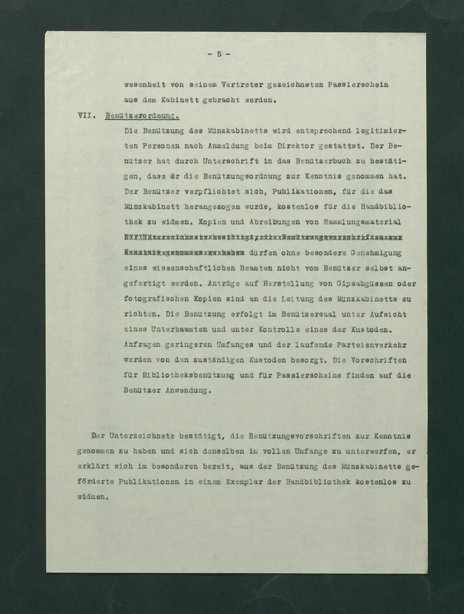 Dienstvorschriften für die Sammlung von Medaillen, Münzen und Geldzeichen